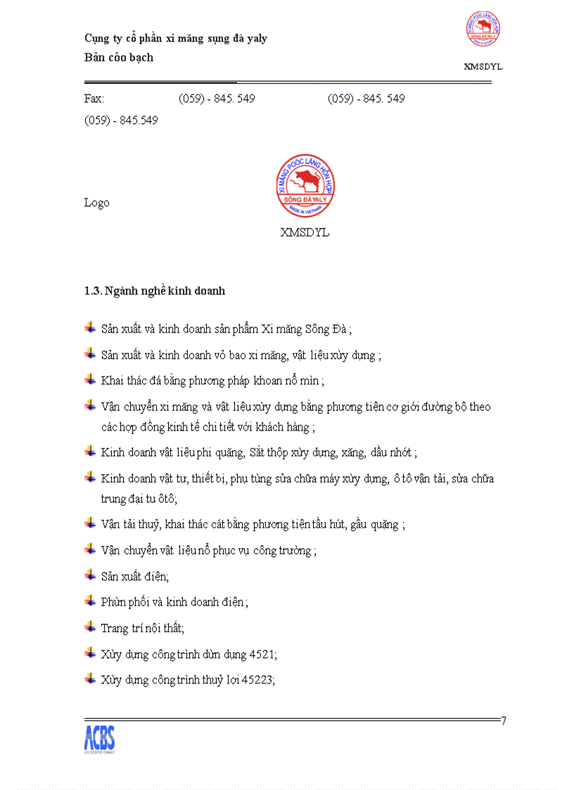 image for page Bản cáo bạch Công ty Cổ phần Xi măng Sông Đà Yaly