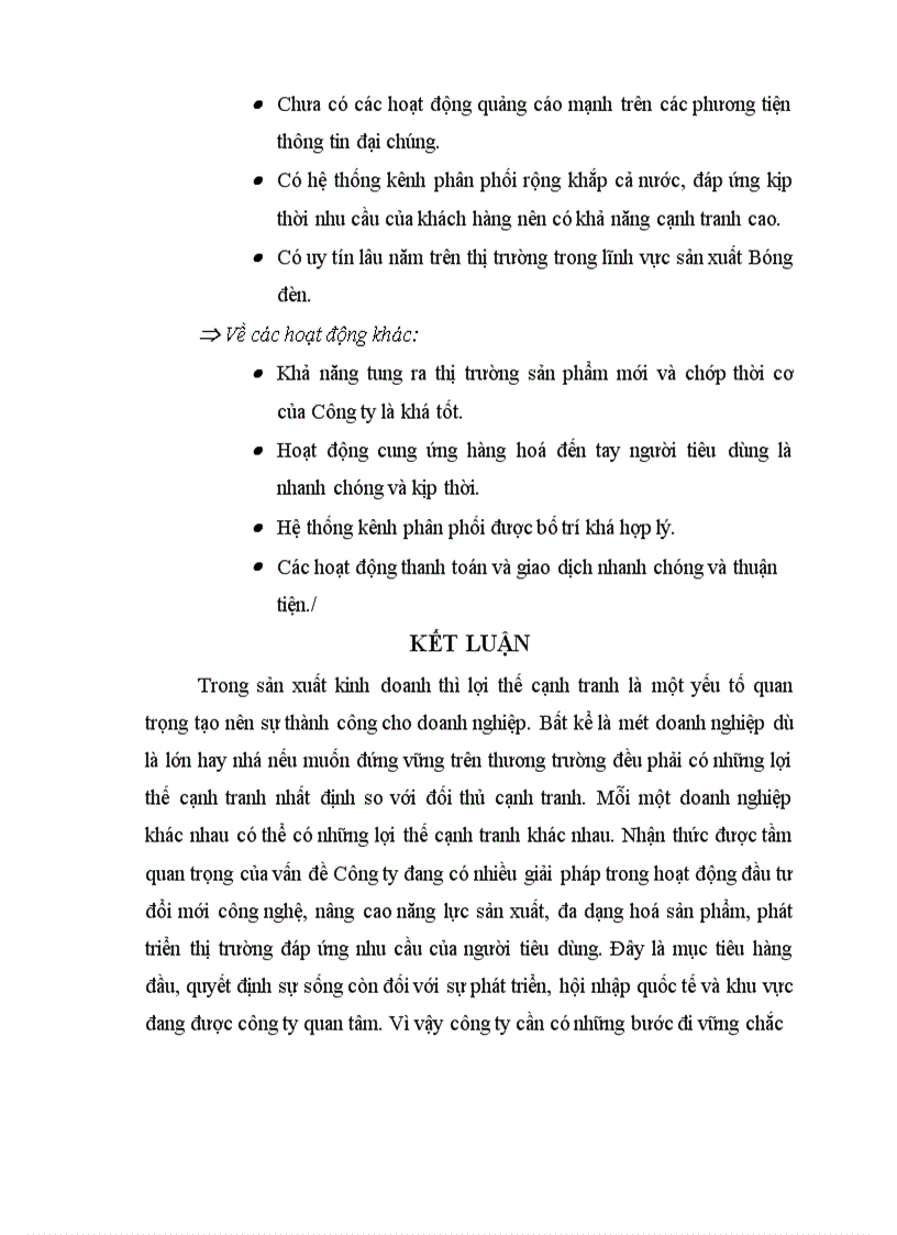 image for page Đánh giá lợi thế cạnh tranh của Sản phẩm Bóng đèn Rạng đông