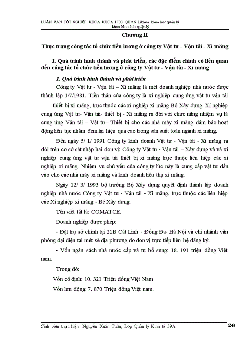 image for page Hoàn thiện công tác tổ chức tiền lương ở Công ty Vật tư - Vận tải - Xi măng