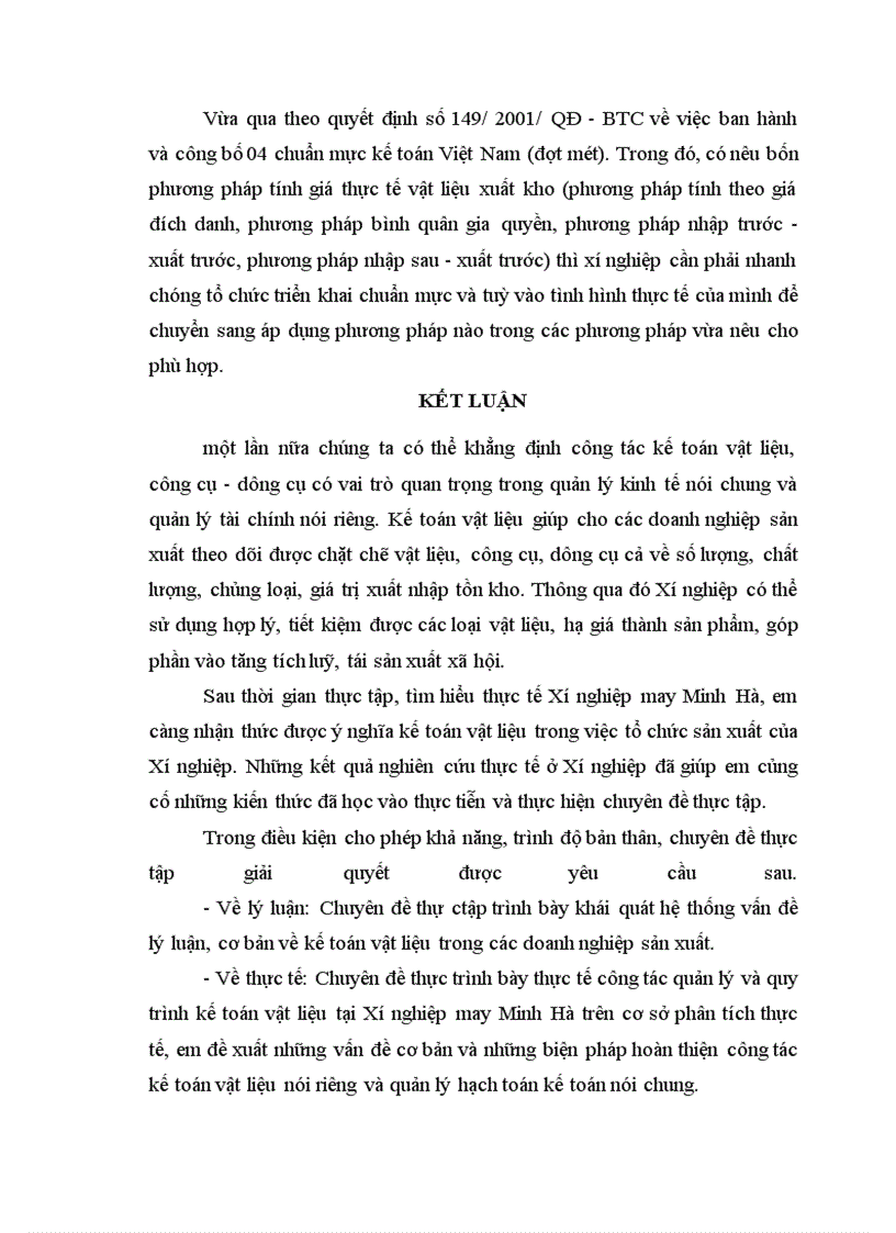 image for page Tổ chức kế toán nguyên vật liệu và phân tích tình hình quản lý sử dụng nguyên vật liệu tại Xí nghiệp may Minh Hà