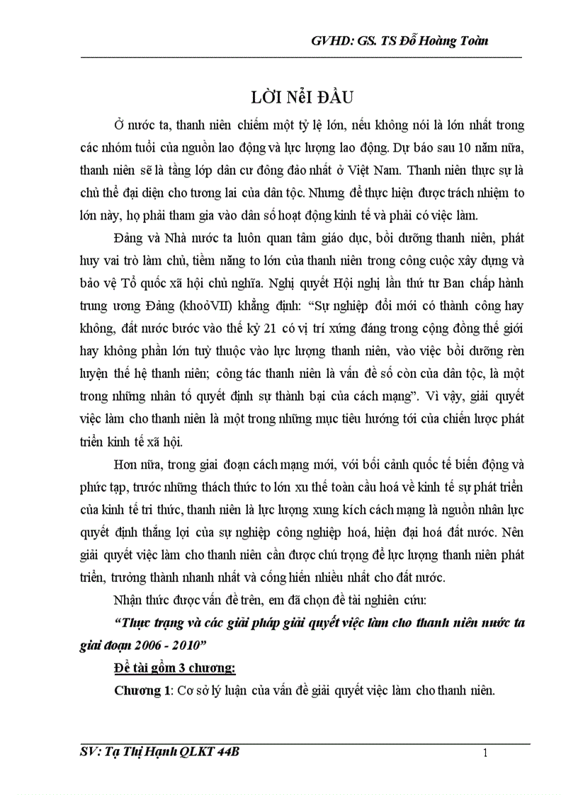 image for page Thực trạng và các giải pháp giải quyết việc làm cho thanh niên nước ta giai đoạn 2006 - 2010