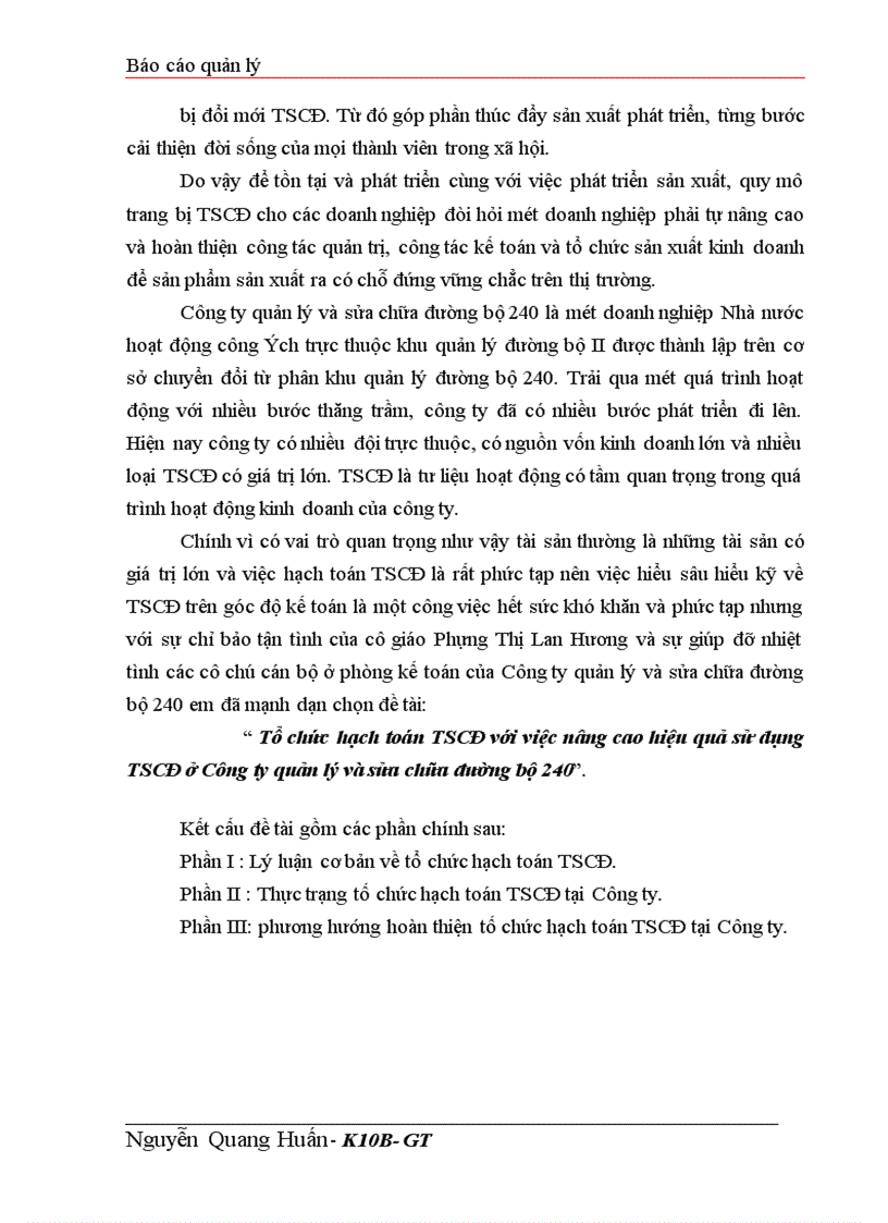 image for page Tổ chức hạch toán TSCĐ với việc nâng cao hiệu quả sử dụng TSCĐ ở Công ty quản lý và sửa chữa đường bộ 240