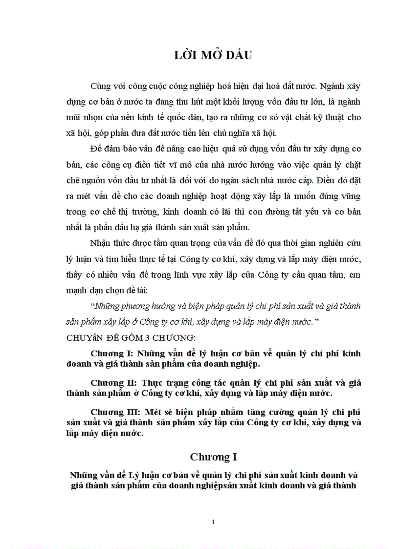 image for page Những phương hướng và biện pháp quản lý chi phí sản xuất và giá thành sản phẩm xây lắp ở Công ty cơ khí, xây dựng và lắp máy điện nước