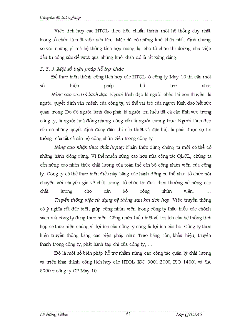 image for page Giải pháp tích hợp các HTQL: chất lượng, môi trường và trách nhiệm xã hội theo tiêu chuẩn ISO 9000, ISO 14000 và SA 8000 tại công ty CP May 10