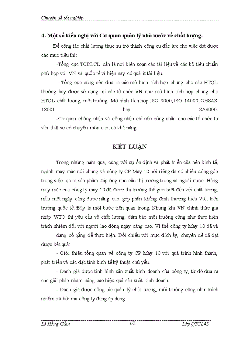 image for page Giải pháp tích hợp các HTQL: chất lượng, môi trường và trách nhiệm xã hội theo tiêu chuẩn ISO 9000, ISO 14000 và SA 8000 tại công ty CP May 10