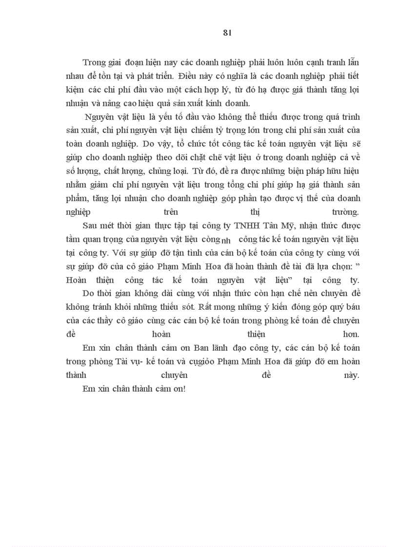 image for page Hoàn thiện công tác kế toán nguyên vật liệu tại công ty TNHH Tân Mỹ
