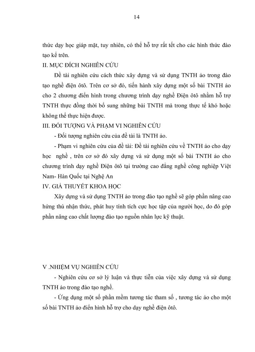 image for page Đề tài nghiên cứu về TNTH ảo cho dạy học nghề , trên cơ sở đó xây dựng và sử dụng một số bài TNTH ảo cho chương trình dạy nghề Điện ôtô tại trường cao đẳng nghề công nghiệp Việt Nam- Hàn Quốc tại Nghệ An IV