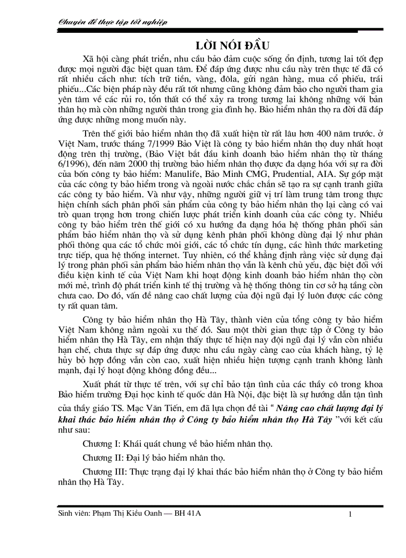 image for page Nâng cao chất lượng đại lý khai thác bảo hiểm nhân thọ ở Công ty bảo hiểm nhân thọ Hà Tây