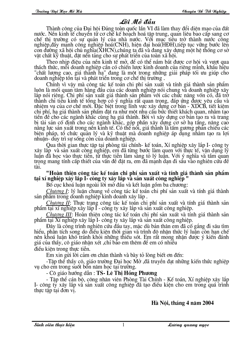 image for page Hoàn thiện công tác kế toán chi phí sản xuất và tính giá thành sản phẩm tại xí nghiệp xây lắp I- công ty xây lắp và sản xuất công nghiệp