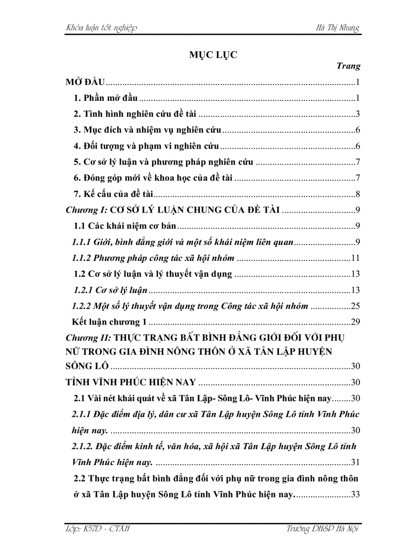 image for page Vận dụng phương pháp công tác xã hội nhóm nhằm giảm thiểu tình trạng bất bình đẳng giới đối với phụ nữ trong gia đình nông thôn tại xã Tân Lập- Sông Lô- Vĩnh Phúc hiện nay