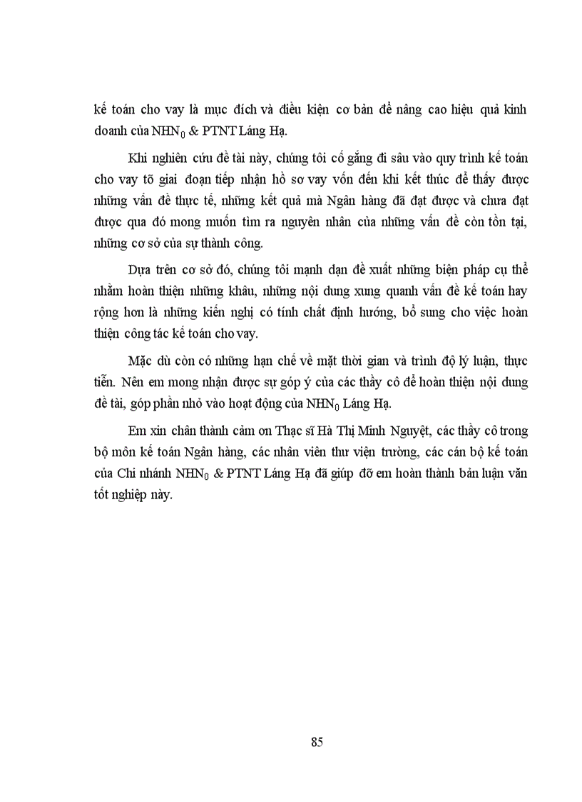 image for page Giải pháp hoàn thiện nghiệp vụ kế toán cho vay tại NHNN&PTNT Láng Hạ