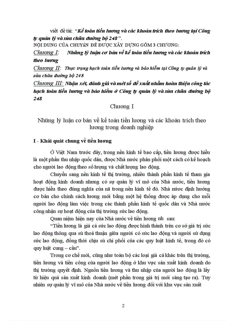 Kế toán tiền lương và các khoản trích theo lương tại Công ty quản lý và sửa chữa đường bộ 248