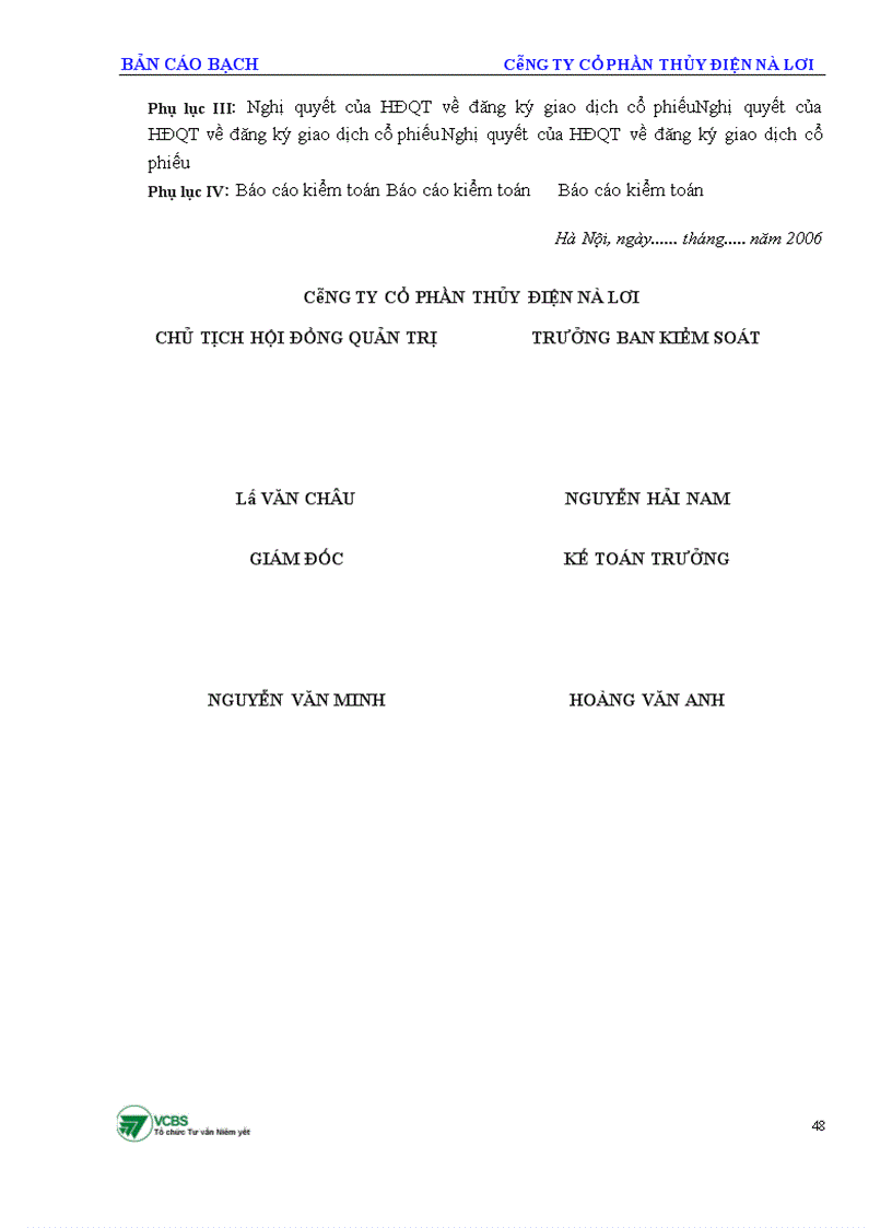 image for page Bản cáo bạch công ty cổ phần Thủy điện Nà Lơi