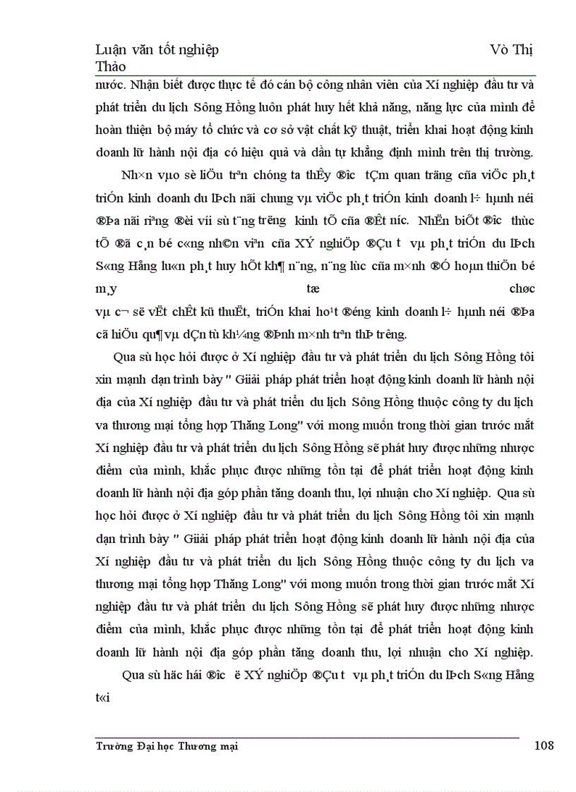 image for page Giải pháp phát triển hoạt động kinh doanh lữ hành nội địa của Xí nghiệp Đầu tư và phát triển du lịch Sông Hồng thuộc Công ty Du lịch và thương mại tổng hợp Thăng Long