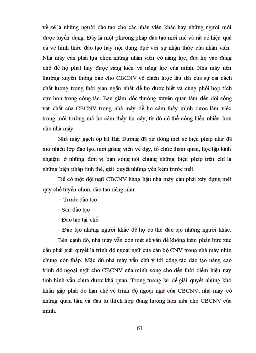 image for page Thực trạng công tác đào tạo và phát triển nguồn nhân lực ở nhà máy gạch ốp lát Hải Dương