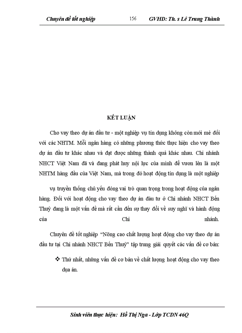 image for page Nâng cao chất lượng hoạt động cho vay theo dự án đầu tư tại Chi nhánh NHCT Bến Thuỷ