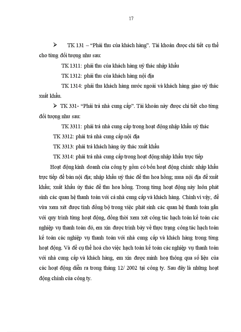 image for page Hoàn thiện công tác hạch toán các nghiệp vụ thanh toán với khách hàng và nhà cung cấp hướng tới hoàn thiện công tác quản lý công nợ trong thanh toán tại công ty xuất nhập khẩu và đầu tư Hà Nội