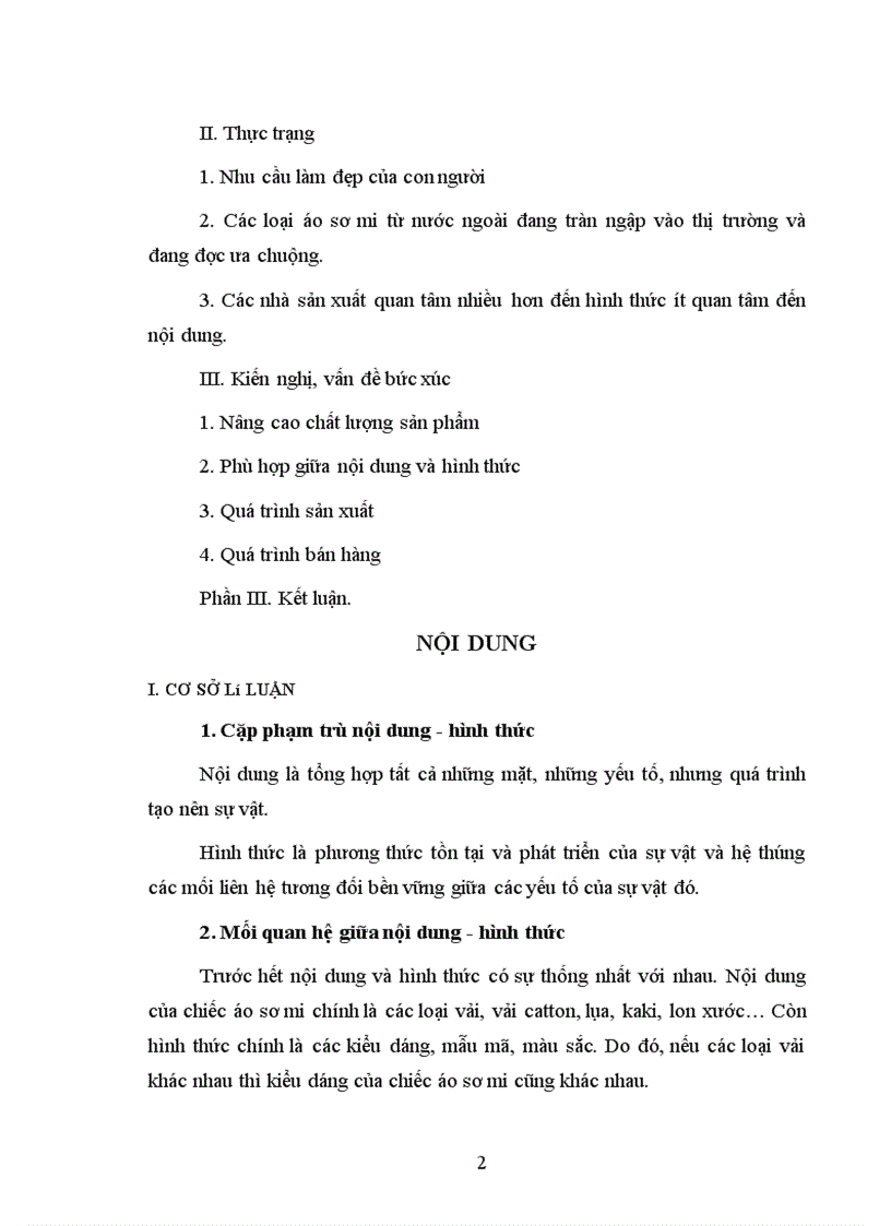 image for page Mối quan hệ giữa nội dung và hình thức được biểu hiện trên sản phẩm áo sơ mi