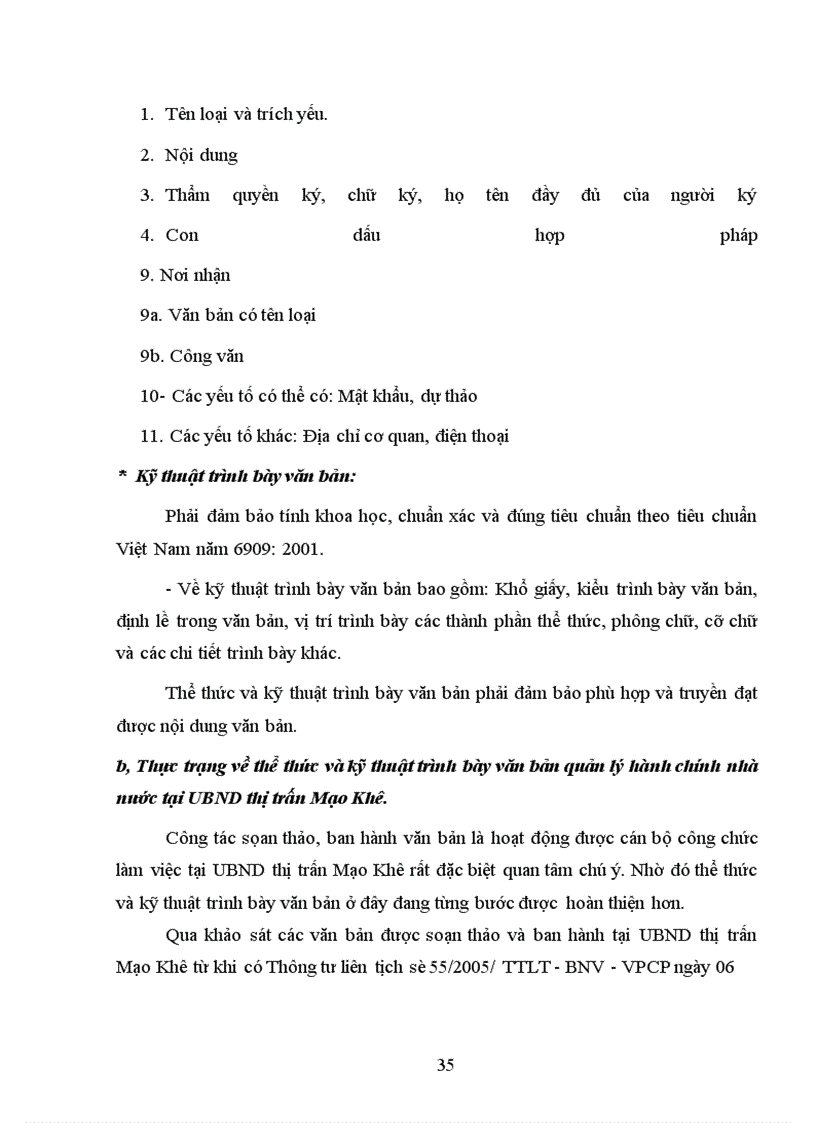 image for page Thực trạng về thể thức và kỹ thuật trình bày văn bản quản lý hành chính nhà nước tại UBND thị trấn Mạo Khê - huyện Đông Triều – tỉnh Quảng Ninh
