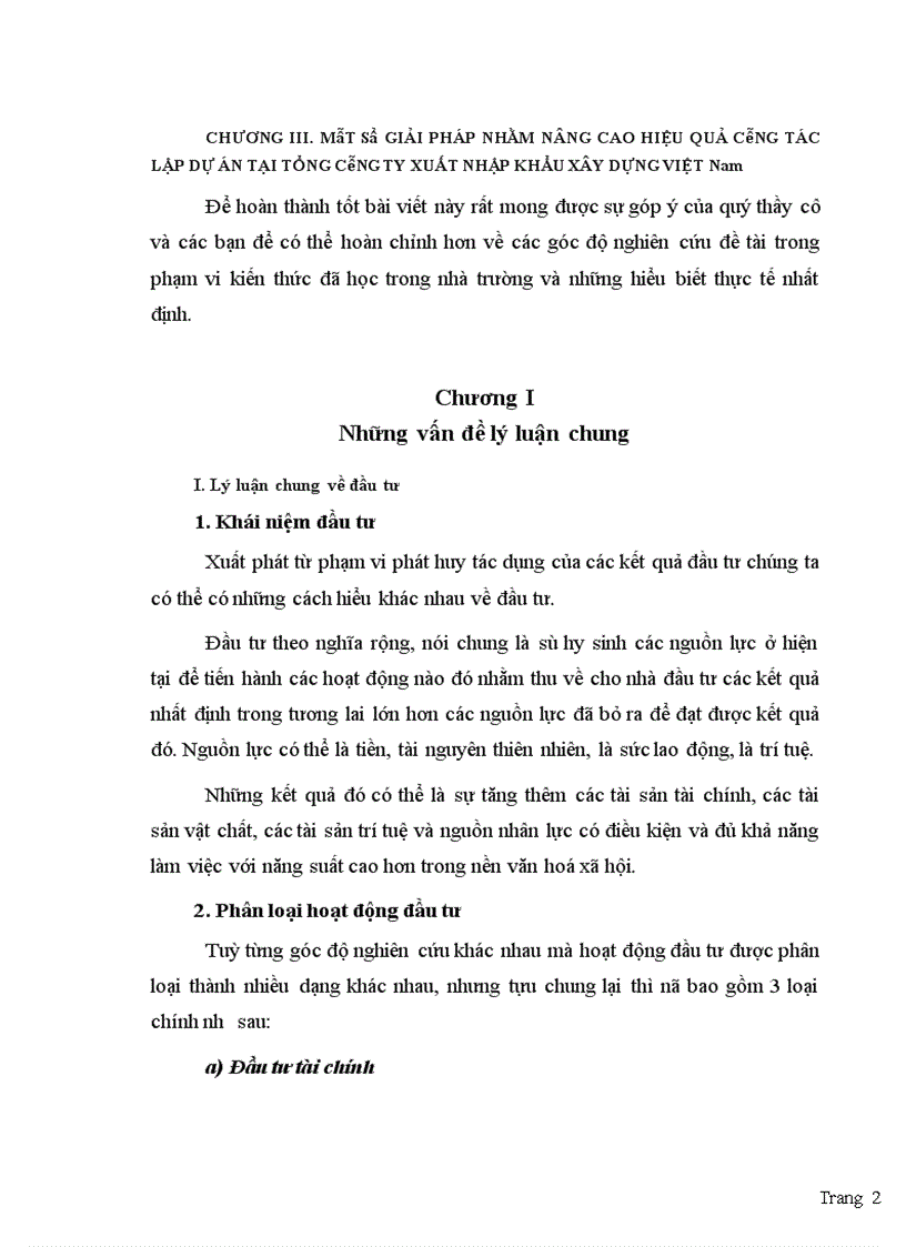 image for page Nâng cao hiệu quả công tác lập dự án tại Tổng Công ty xuất nhập khẩu xây dựng Việt Nam - Thực trạng và giải pháp
