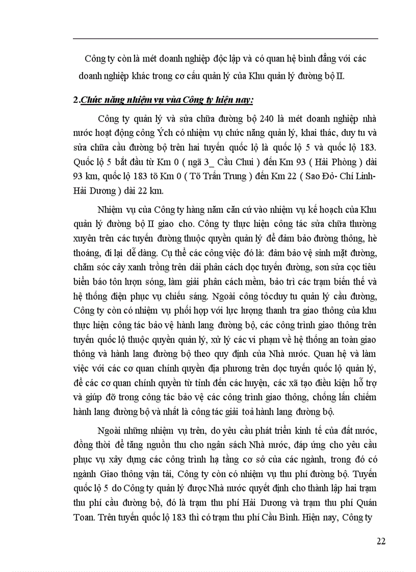 image for page Tình hình quản lý và sử dụng vốn tại Công ty quản lý và sửa chữa đường bộ 240