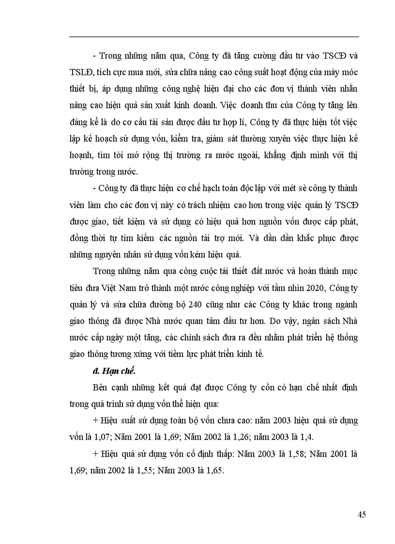 image for page Tình hình quản lý và sử dụng vốn tại Công ty quản lý và sửa chữa đường bộ 240