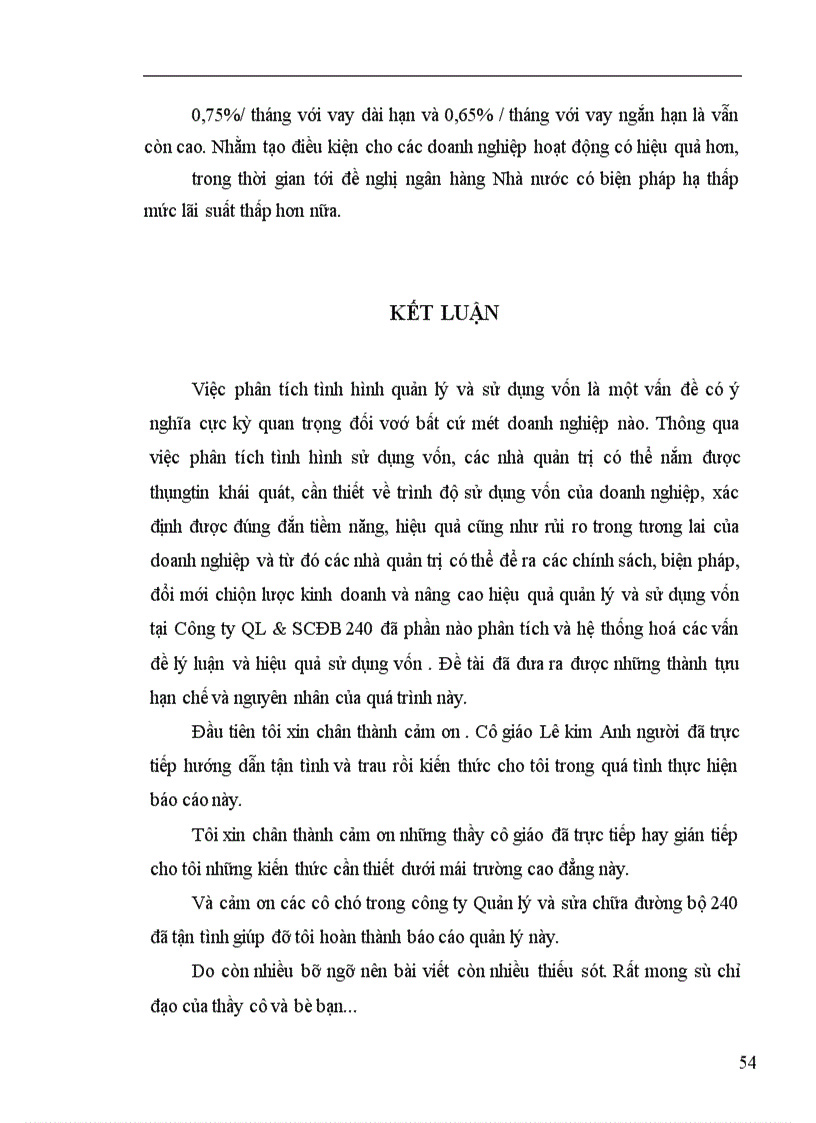 image for page Tình hình quản lý và sử dụng vốn tại Công ty quản lý và sửa chữa đường bộ 240