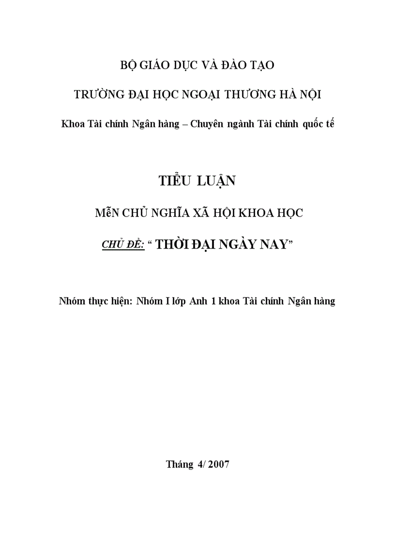 image for page Tiểu luận: môn chủ nghĩa xã hội khoa học-thời đại ngày nay