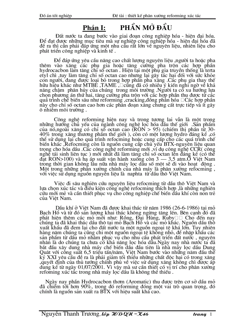 image for page Đề tài : thiết kế phân xưởng reforming xúc tác
