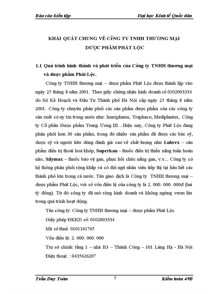 image for page Thực trạng kế toán tại Công ty TNHH thương mại – dược phẩm Phát Lộc.