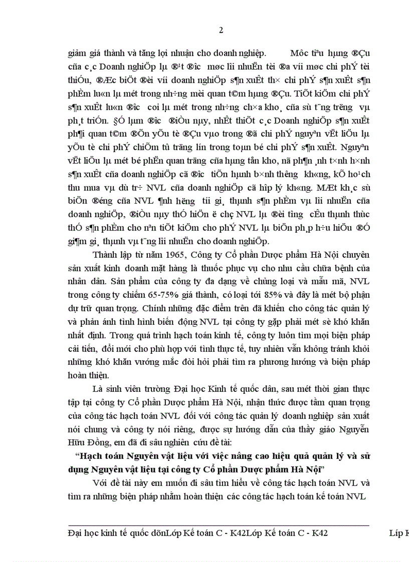 image for page Hạch toán Nguyên vật liệu với việc nâng cao hiệu quả quản lý và sử dụng Nguyên vật liệu tại công ty Cổ phần Dược phẩm Hà Nội