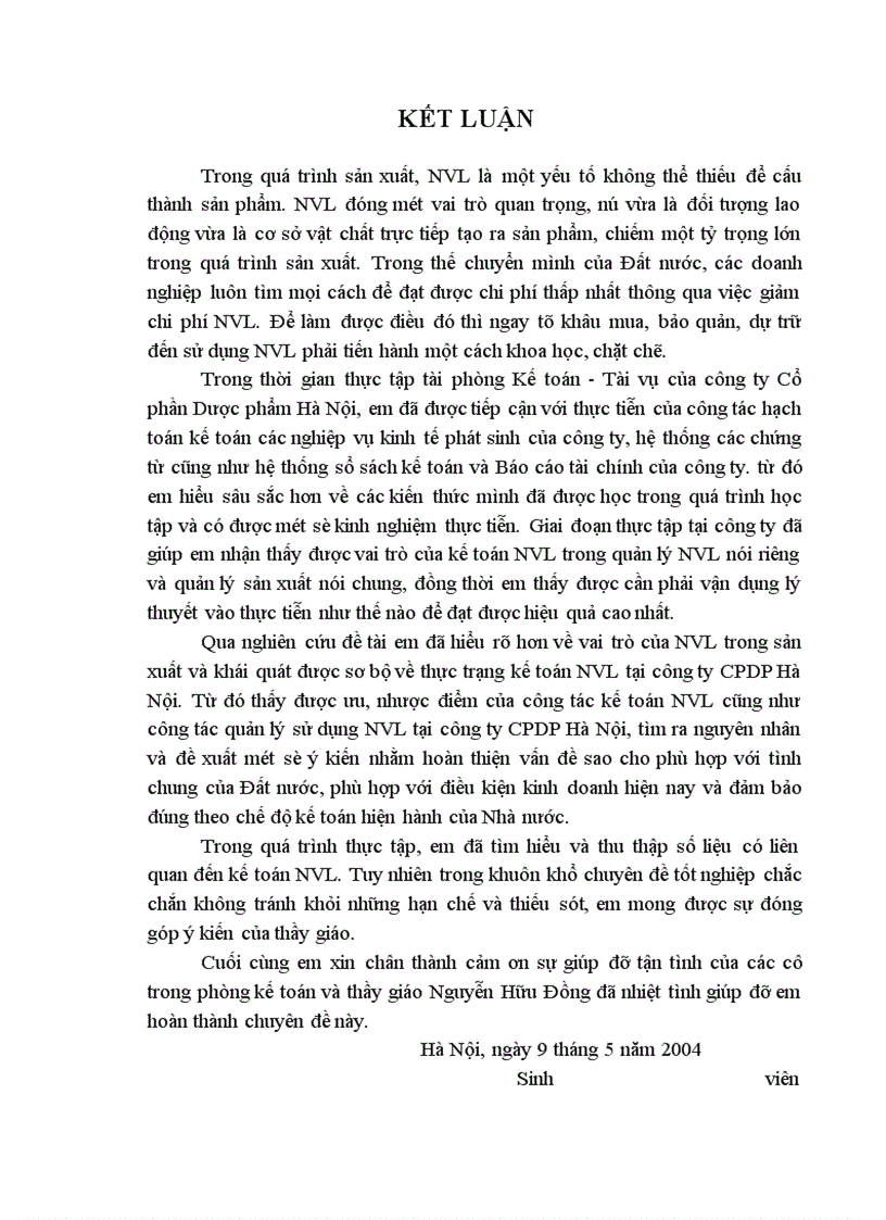 image for page Hạch toán Nguyên vật liệu với việc nâng cao hiệu quả quản lý và sử dụng Nguyên vật liệu tại công ty Cổ phần Dược phẩm Hà Nội