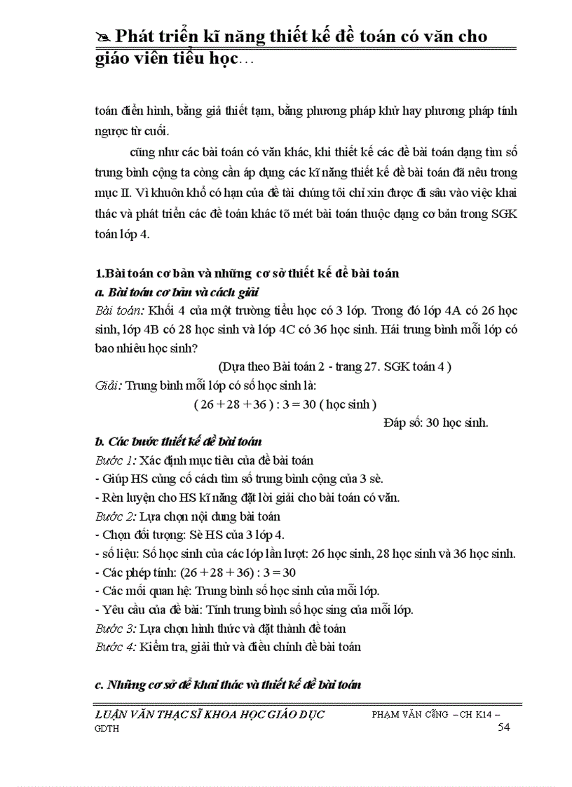 image for page Phát triển kĩ năng thiết kế đề toán có văn cho GV tiểu học qua việc khai thác bài toán Tìm số trung bình cộng ở lớp 4