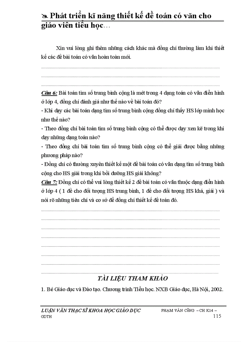 image for page Phát triển kĩ năng thiết kế đề toán có văn cho GV tiểu học qua việc khai thác bài toán Tìm số trung bình cộng ở lớp 4