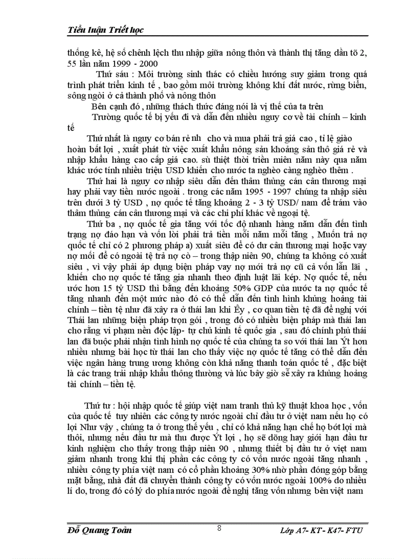 image for page Tiểu luận Triết học: Phép biện chứng về mối liên hệ phổ biến và vận dụng phần tích mối liên hệ giữa xây dựng nền kinh tế độc lập, tự chủ với chủ - Động hội nhập kinh tế quốc tế.