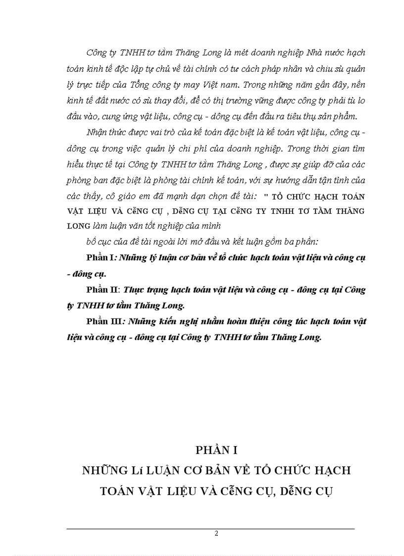 image for page Hạch toán chi tiết đối với vật liệu và công cụ - dụng cụ tại Công ty TNHH tơ tằm Thăng Long.