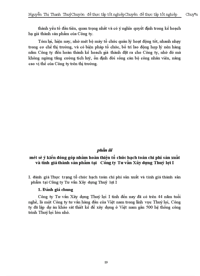 image for page Hoàn thiện công tác kế toán tập hợp chi phí sản xuất và tính giá thành tại Công ty Tư vấn Xây dựng Thuỷ Lợi I.