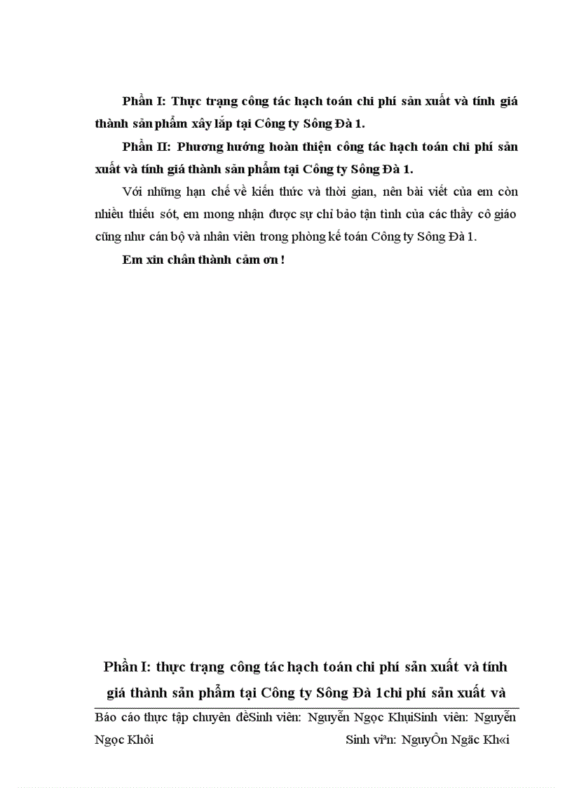 image for page Hoàn thiện chi phí sản xuất và tính giá thành sản phẩm xây lắp tại Công ty Sông Đà 1