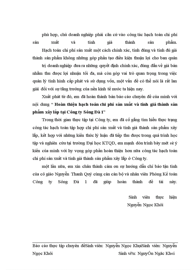 image for page Hoàn thiện chi phí sản xuất và tính giá thành sản phẩm xây lắp tại Công ty Sông Đà 1