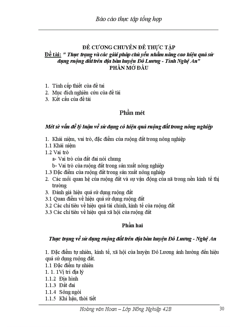 image for page Thực trạng và các giải pháp chủ yếu nhằm nâng cao hiệu quả sử dụng ruộng đất trên địa bàn huyện Đô Lương - Tỉnh Nghệ An