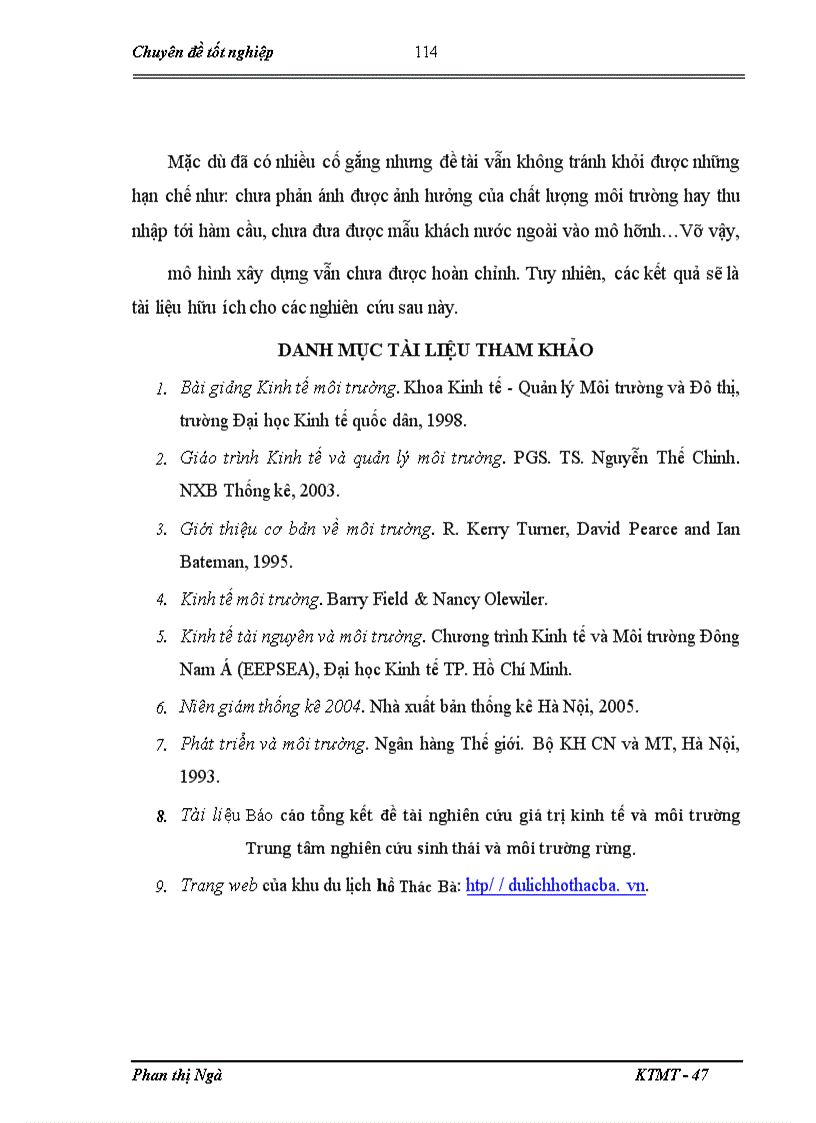 image for page Lượng giá giá trị cảnh quan khu du lịch hồ thác bà bằng phương pháp chi phí du lịch