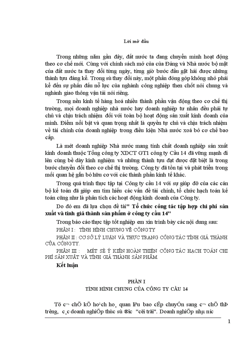 image for page Tổ chức công tác tập hợp chi phí sản xuất và tính giá thành sản phẩm ở công ty cầu 14