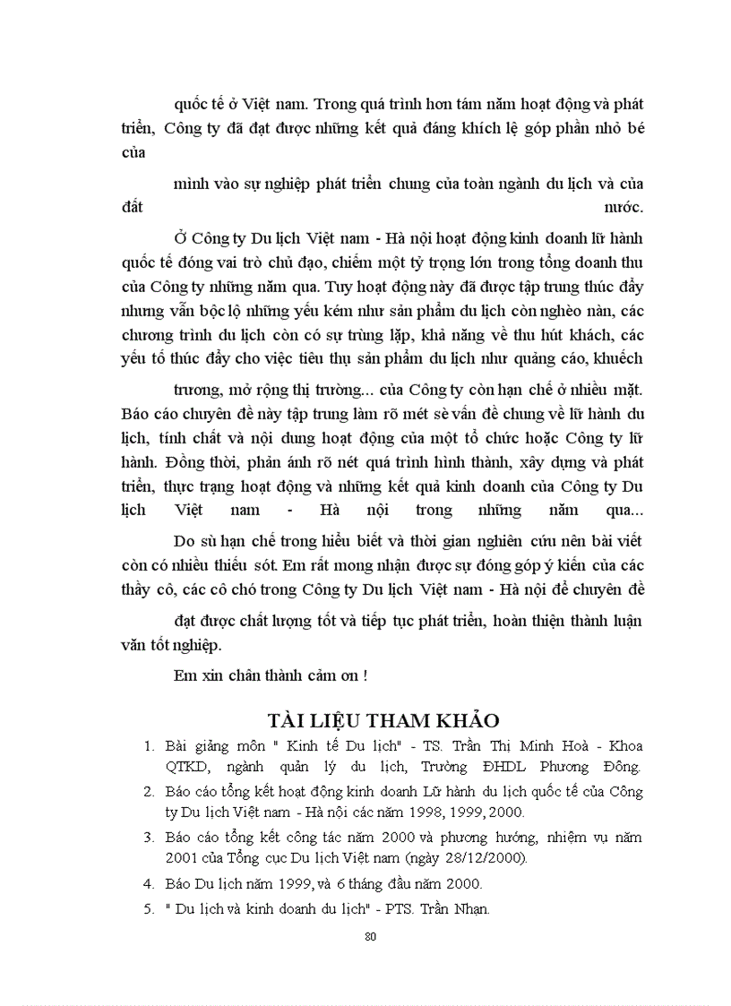 image for page Một số vấn đề về lữ hành du lịch và tình hình kinh doanh lữ hành quốc tế ở Công ty Du lịch Việt nam - Hà nội