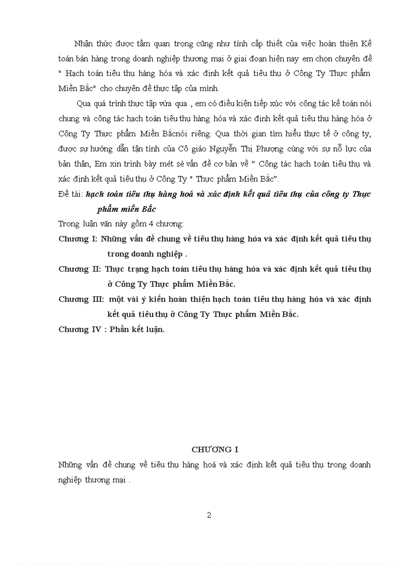 image for page Hạch toán tiêu thụ hàng hóa và xác định kết quả tiêu thụ ở Công Ty Thực phẩm Miền Bắc