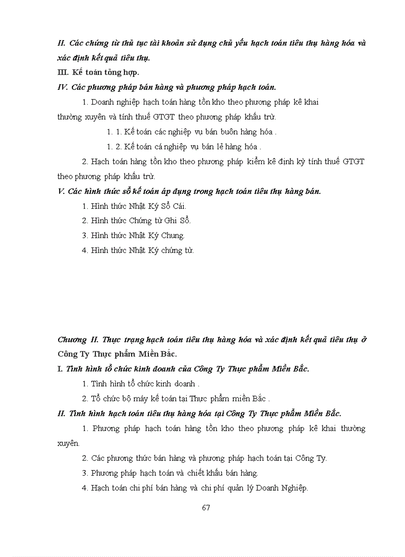 image for page Hạch toán tiêu thụ hàng hóa và xác định kết quả tiêu thụ ở Công Ty Thực phẩm Miền Bắc