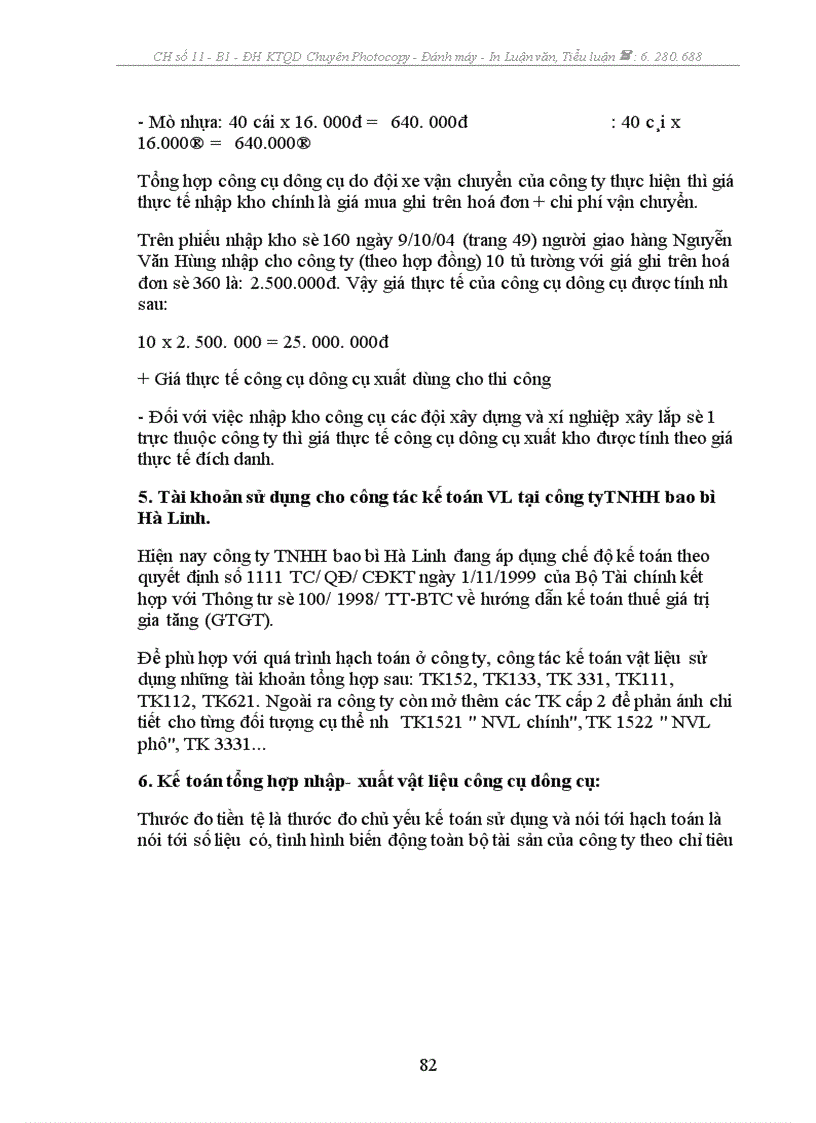 image for page Hạch toán kế toán NVL và CCDC tại Công ty TNHH bao bì Hà Linh