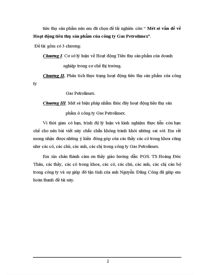 Một số vấn đề về Hoạt động tiêu thụ sản phẩm của công ty Gas Petrolimex