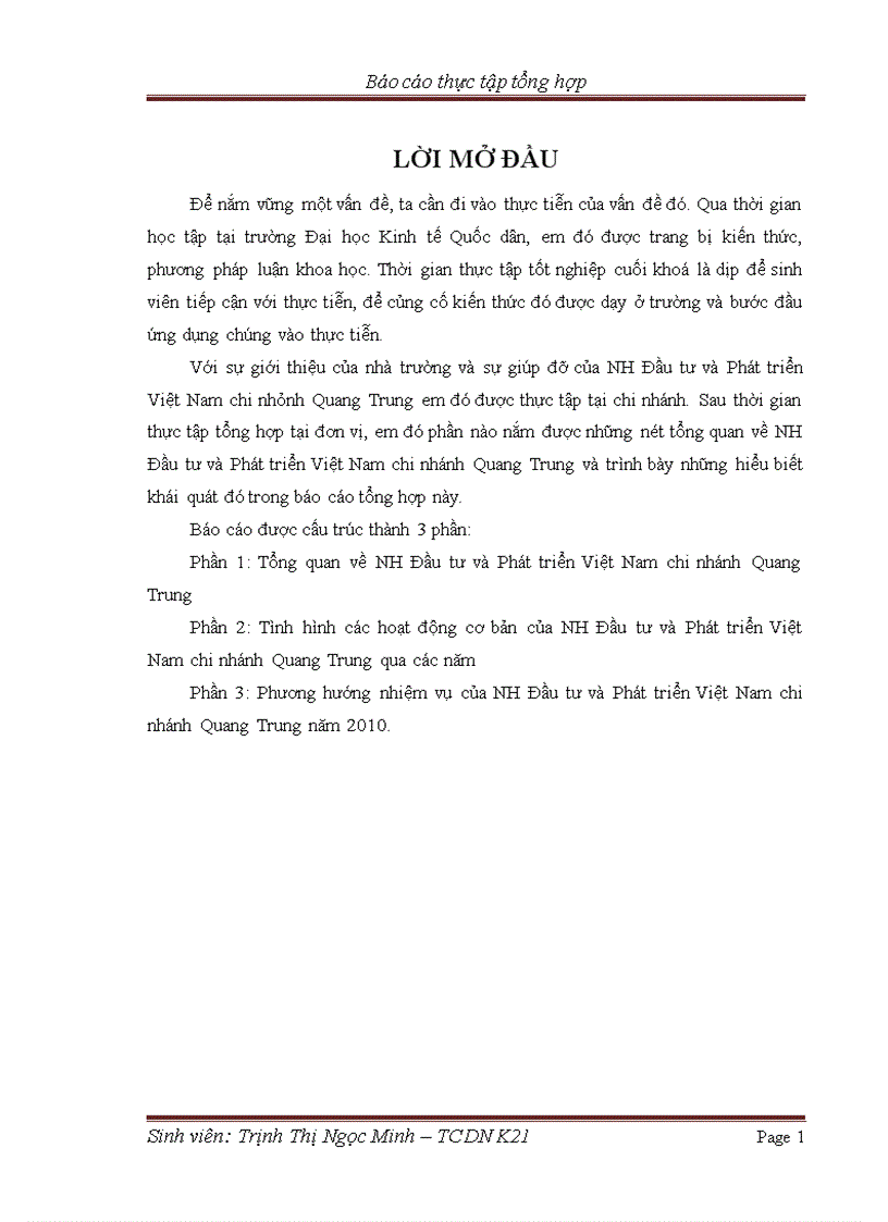 image for page Tình hình các hoạt động cơ bản của NH Đầu tư và Phát triển Việt Nam chi nhánh Quang Trung qua các năm