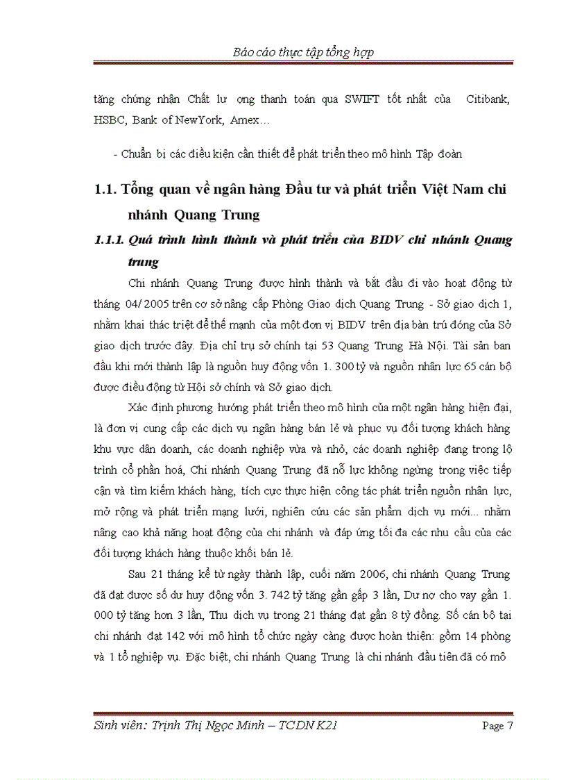 image for page Tình hình các hoạt động cơ bản của NH Đầu tư và Phát triển Việt Nam chi nhánh Quang Trung qua các năm