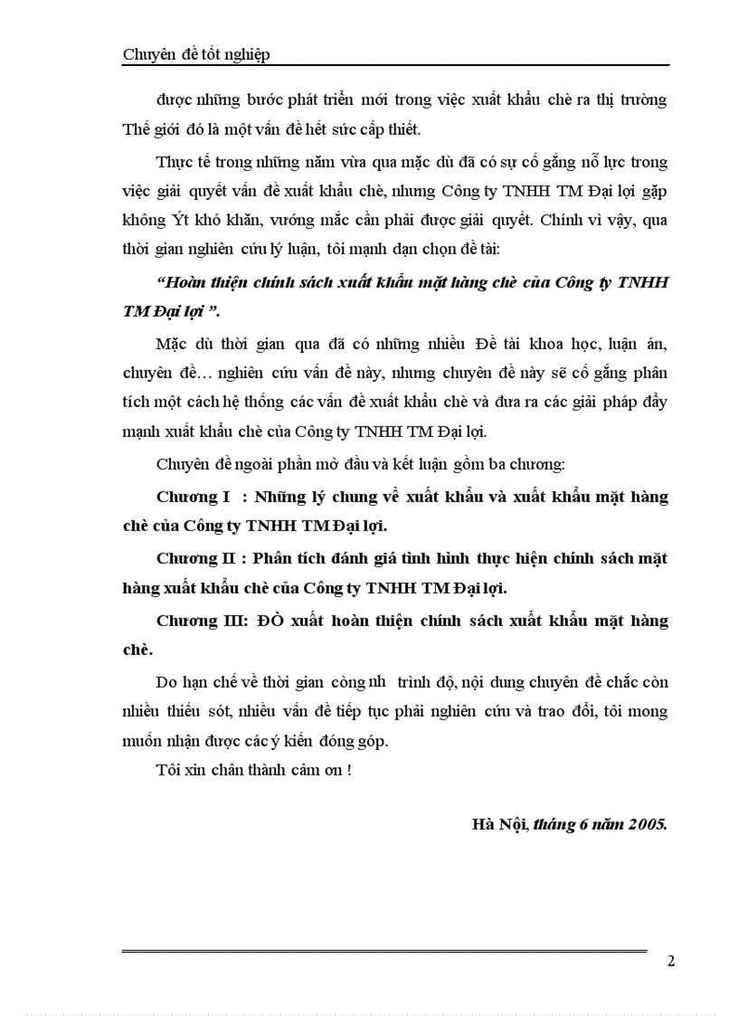 image for page Hoàn thiện chính sách xuất khẩu mặt hàng chè của Công ty TNHH TM Đại lợi